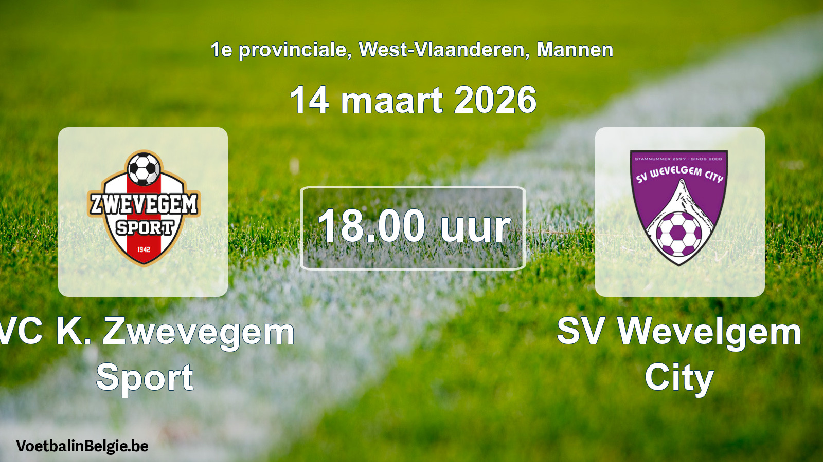 Geplande wedstrijd mannenvoetbal: VC K. Zwevegem Sport - SV Wevelgem City (14 maart 2026)