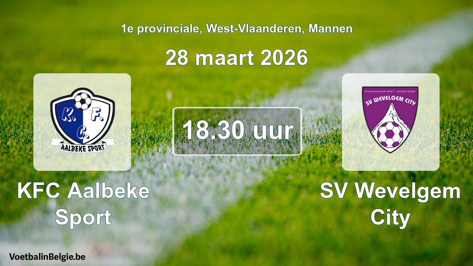 Geplande wedstrijd mannenvoetbal: KFC Aalbeke Sport - SV Wevelgem City (28 maart 2026)