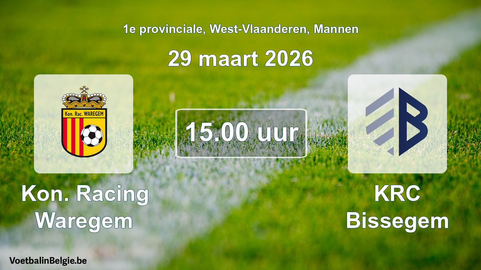 Scheduled match men football: Kon. Racing Waregem - KRC Bissegem (29 March 2026)
