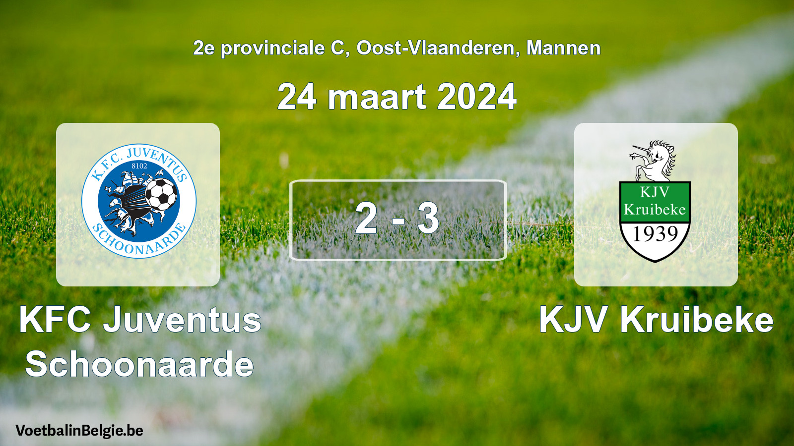 Gespeelde wedstrijd mannenvoetbal: KFC Juventus Schoonaarde - KJV Kruibeke 2 - 3 (24 maart 2024)
