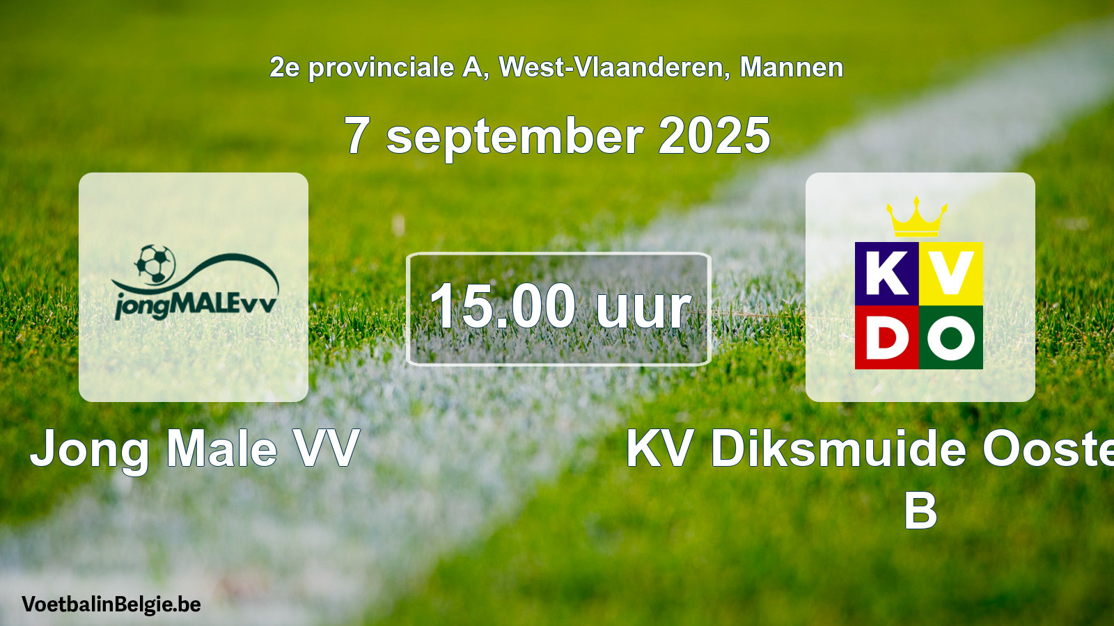 Geplantes Spiel männer-Fußball: Jong Male VV - KV Diksmuide Oostende B (7 September 2025)