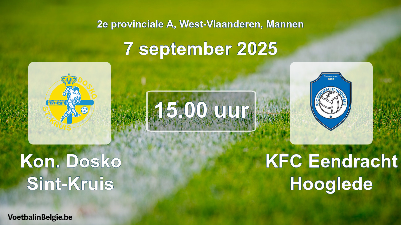 Scheduled match men football: Kon. Dosko Sint-Kruis - KFC Eendracht Hooglede (7 September 2025)