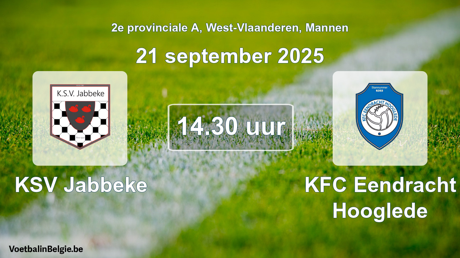 Geplande wedstrijd mannenvoetbal: KSV Jabbeke - KFC Eendracht Hooglede (21 september 2025)