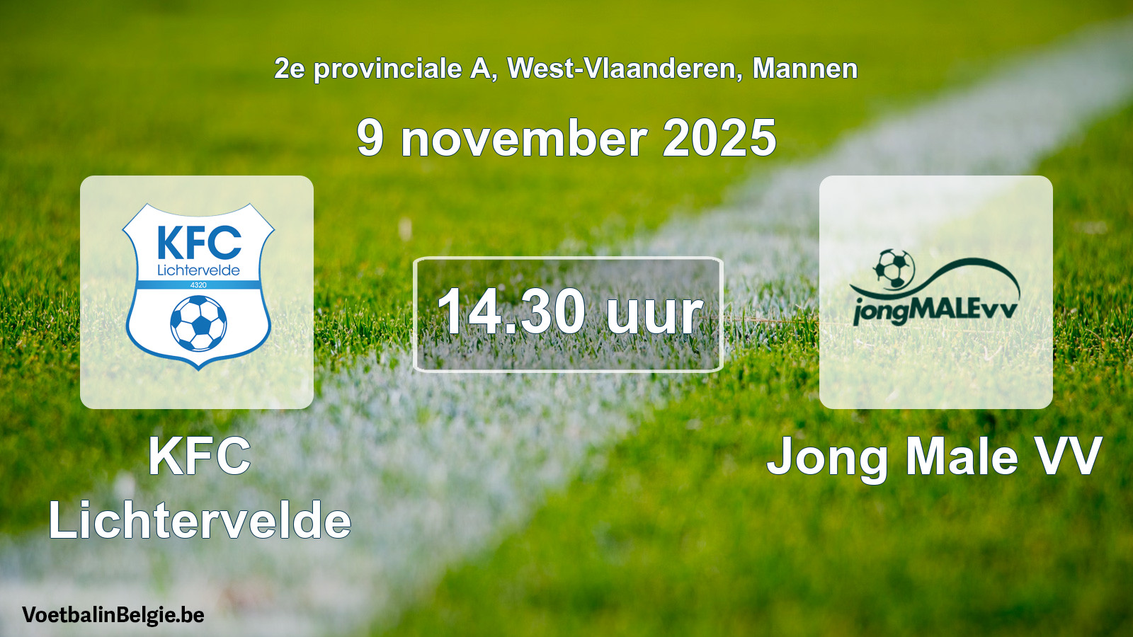 Geplande wedstrijd mannenvoetbal: KFC Lichtervelde - Jong Male VV (9 november 2025)
