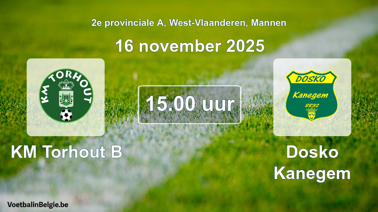 Geplande wedstrijd mannenvoetbal: KM Torhout B - Dosko Kanegem (16 november 2025)