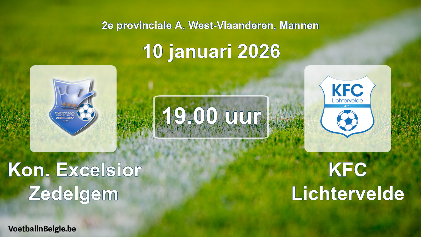 Scheduled match men football: Kon. Excelsior Zedelgem - KFC Lichtervelde (10 January 2026)