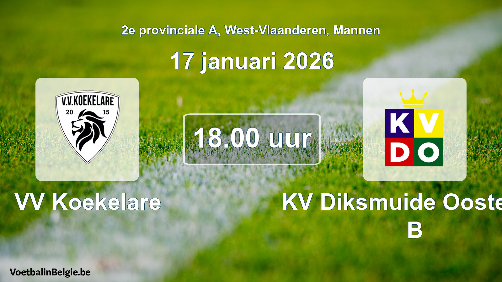 Scheduled match men football: VV Koekelare - KV Diksmuide Oostende B (17 January 2026)