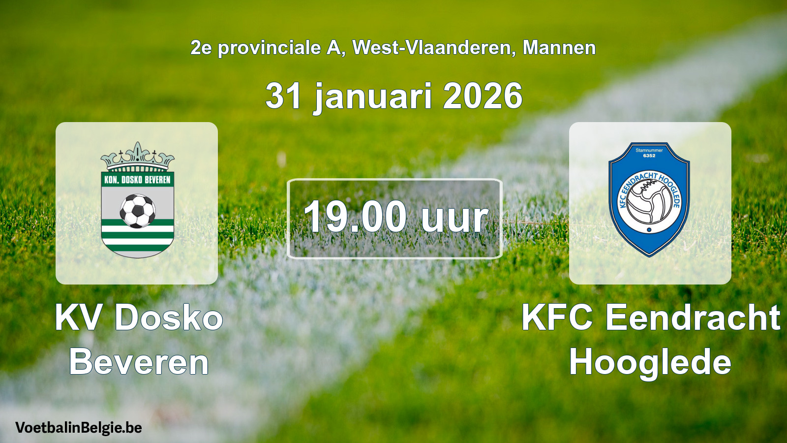 Scheduled match men football: KV Dosko Beveren - KFC Eendracht Hooglede (31 January 2026)