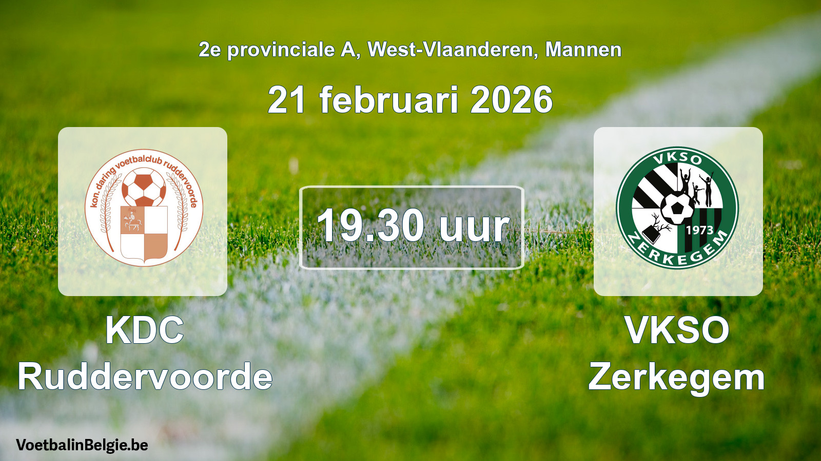 Scheduled match men football: KDC Ruddervoorde - VKSO Zerkegem (21 February 2026)