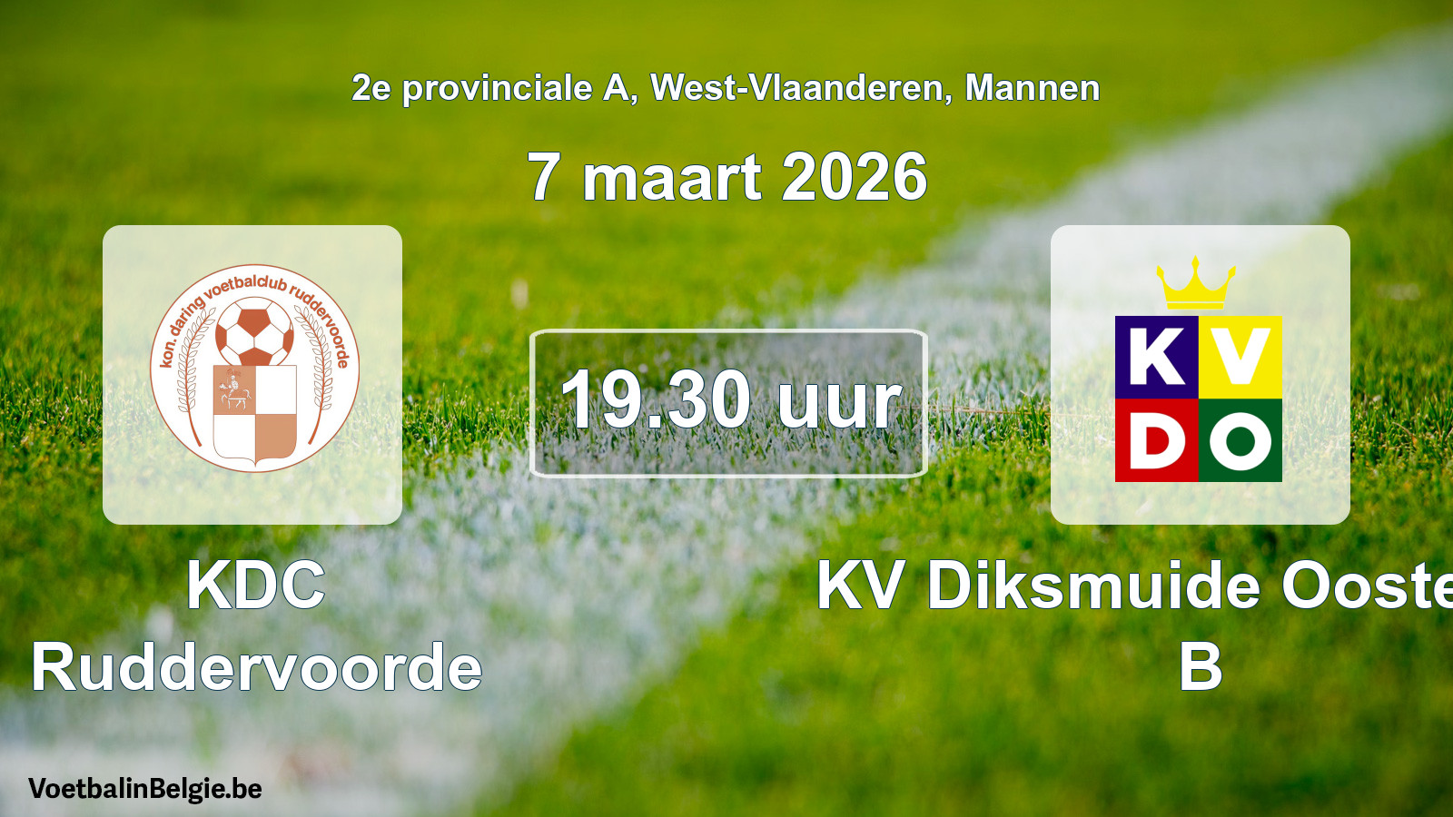 Scheduled match men football: KDC Ruddervoorde - KV Diksmuide Oostende B (7 March 2026)