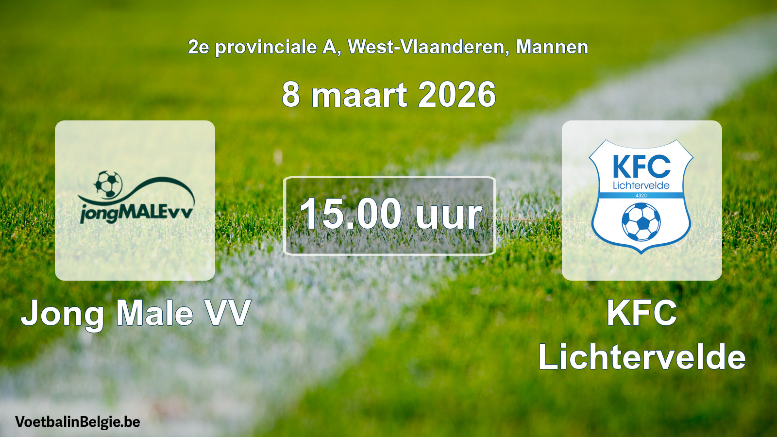 Geplande wedstrijd mannenvoetbal: Jong Male VV - KFC Lichtervelde (8 maart 2026)
