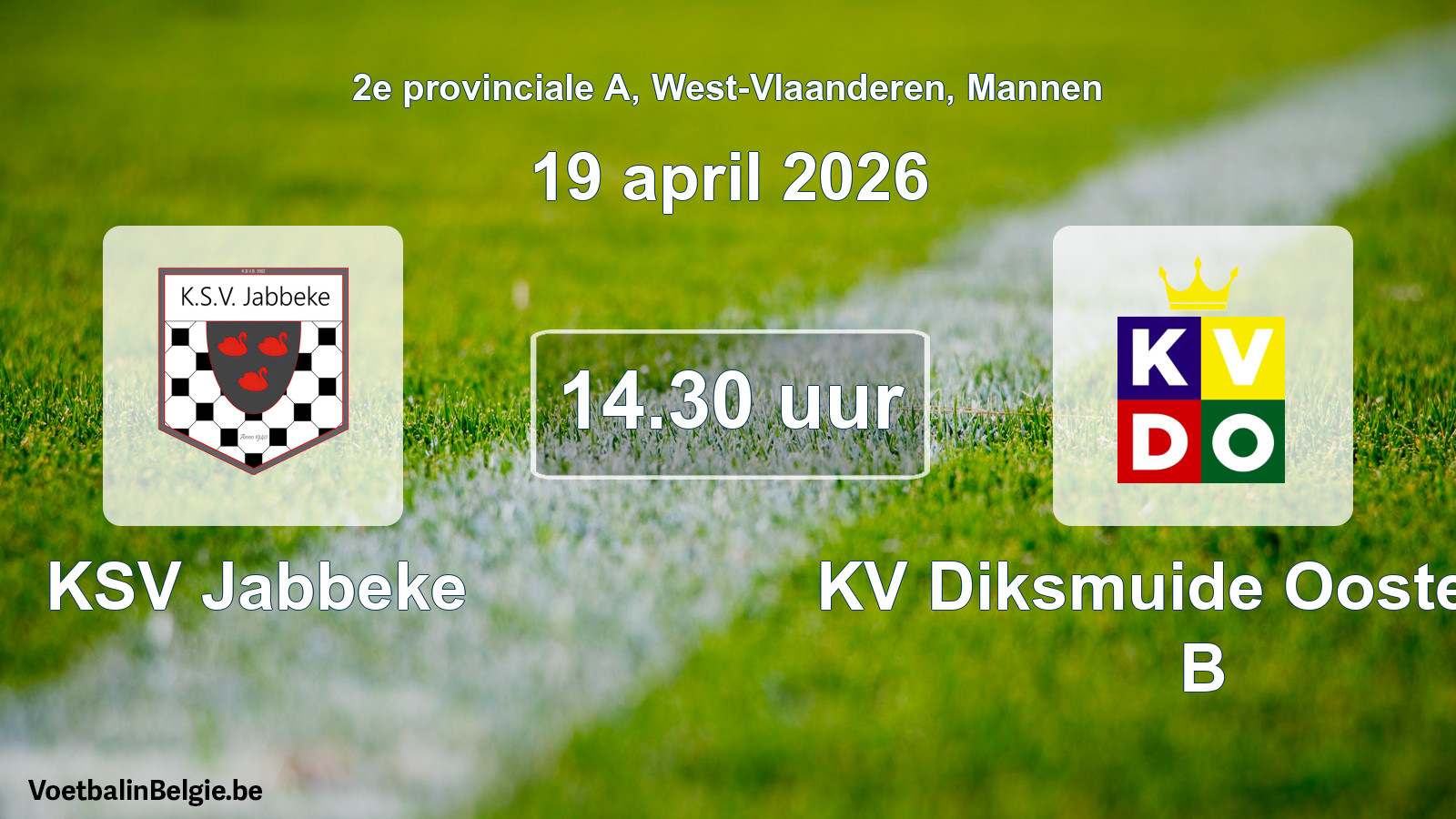 Scheduled match men football: KSV Jabbeke - KV Diksmuide Oostende B (19 April 2026)