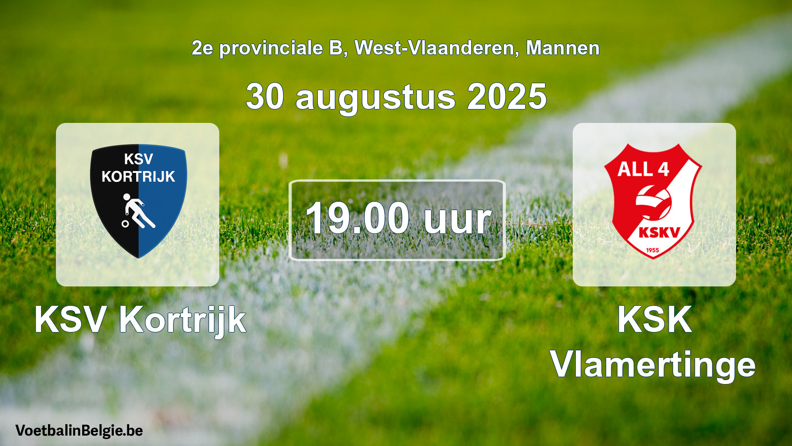 Scheduled match men football: KSV Kortrijk - KSK Vlamertinge (30 August 2025)