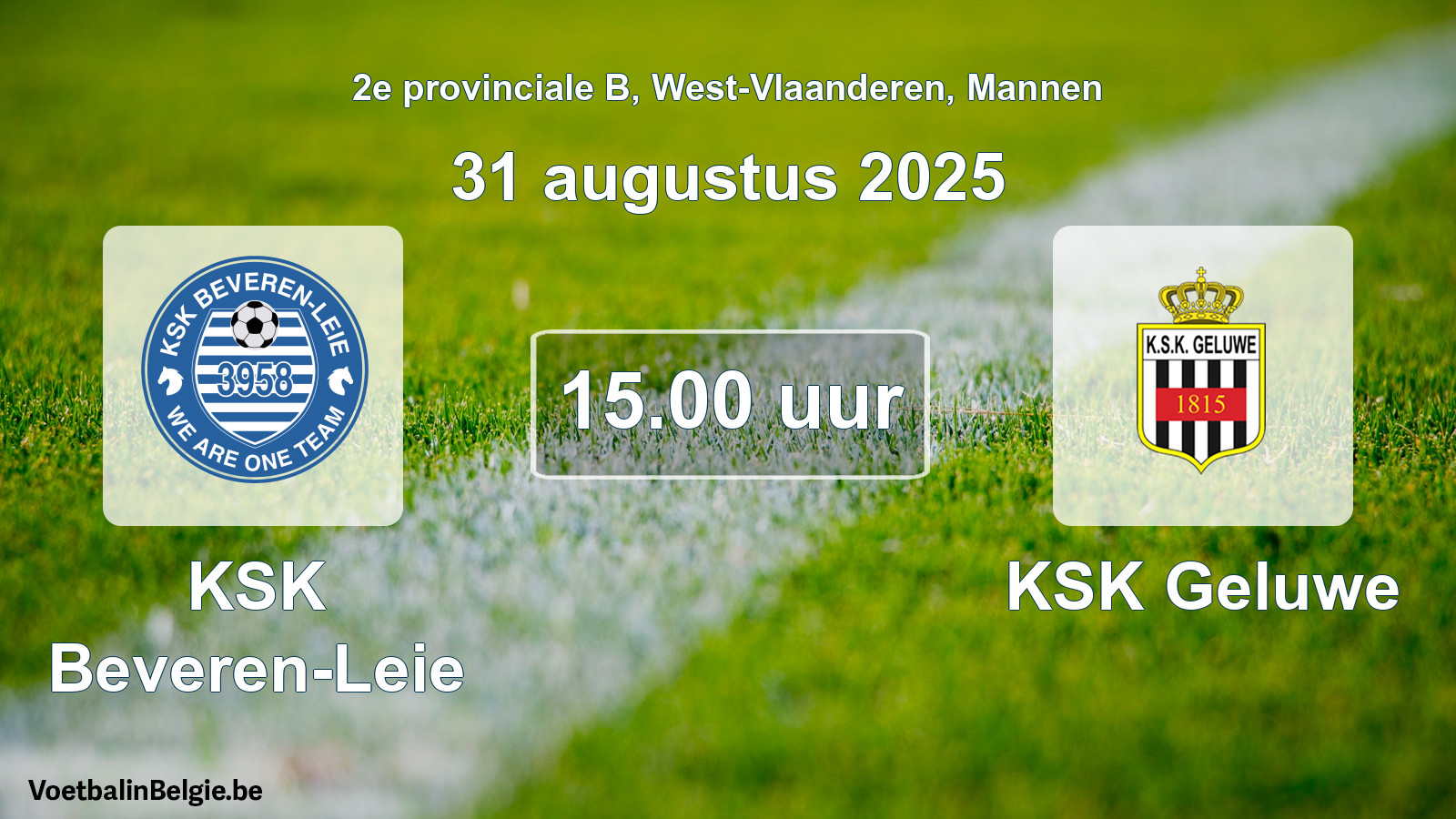 Geplande wedstrijd mannenvoetbal: KSK Beveren-Leie - KSK Geluwe (31 augustus 2025)