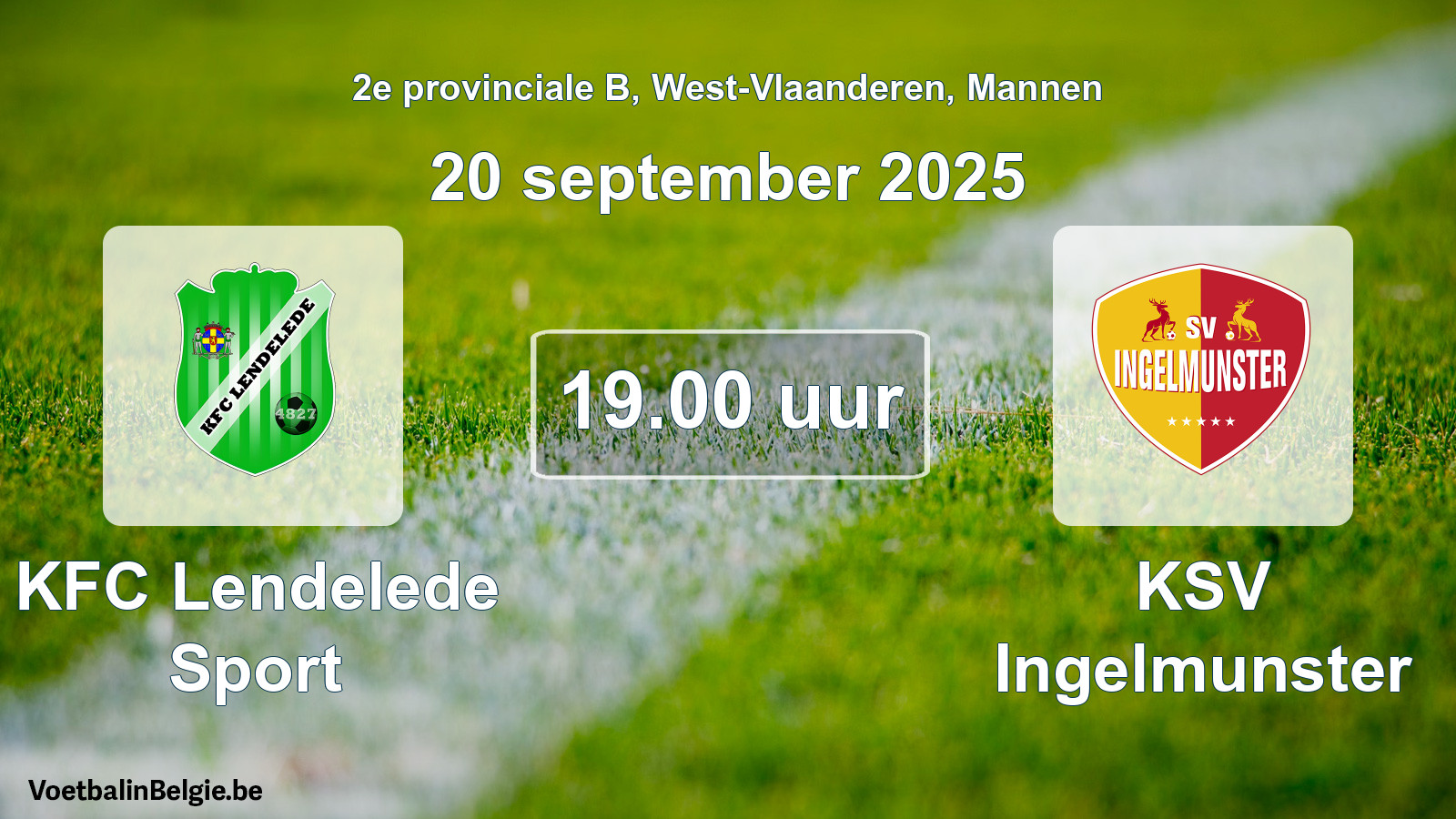 Geplantes Spiel männer-Fußball: KFC Lendelede Sport - KSV Ingelmunster (20 September 2025)