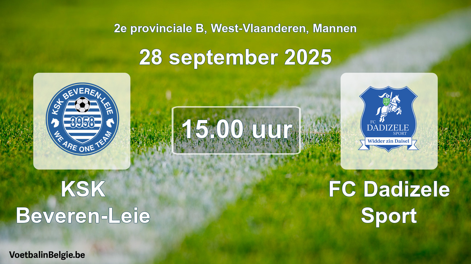 Geplande wedstrijd mannenvoetbal: KSK Beveren-Leie - FC Dadizele Sport (28 september 2025)