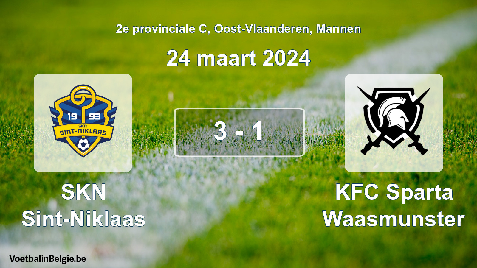 Gespeelde wedstrijd mannenvoetbal: SKN Sint-Niklaas - KFC Sparta Waasmunster 3 - 1 (24 maart 2024)