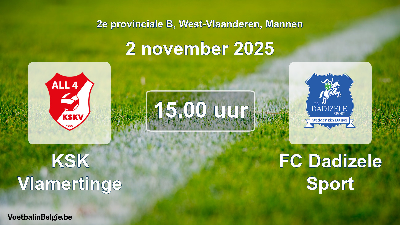 Scheduled match men football: KSK Vlamertinge - FC Dadizele Sport (2 November 2025)