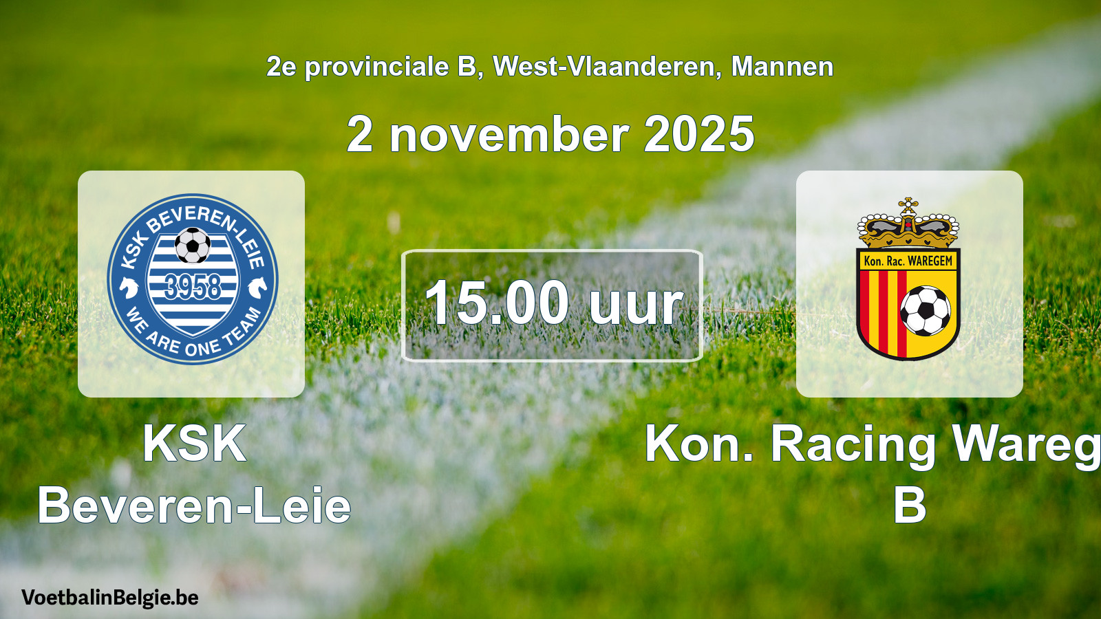 Scheduled match men football: KSK Beveren-Leie - Kon. Racing Waregem B (2 November 2025)