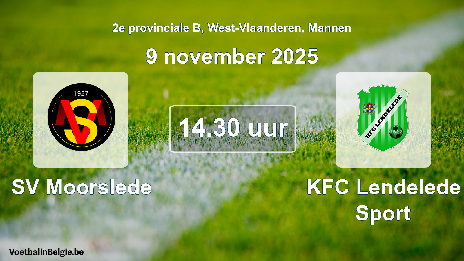 Scheduled match men football: SV Moorslede - KFC Lendelede Sport (9 November 2025)
