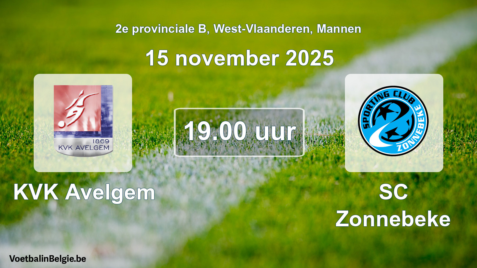 Geplande wedstrijd mannenvoetbal: KVK Avelgem - SC Zonnebeke (15 november 2025)