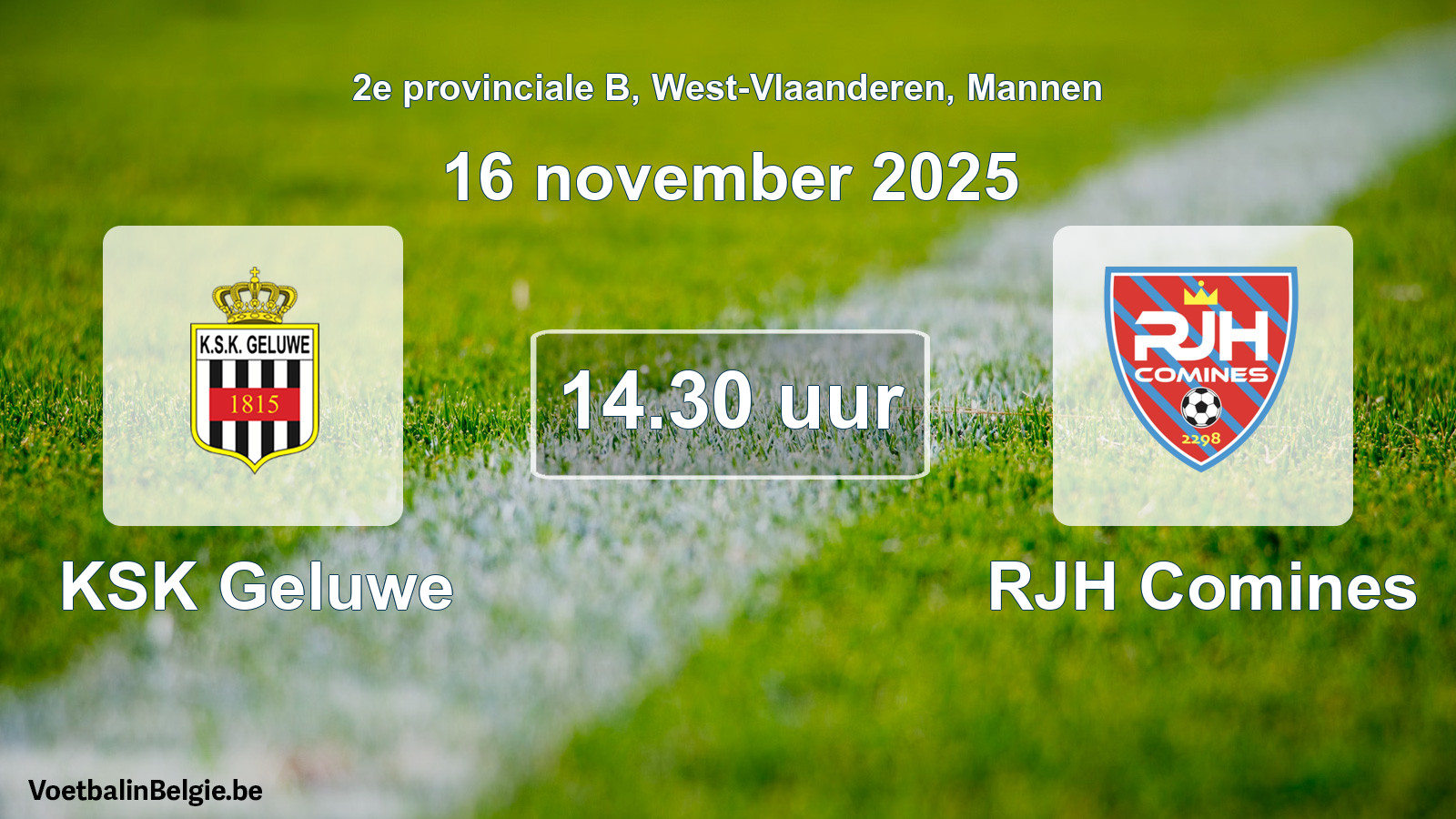Geplande wedstrijd mannenvoetbal: KSK Geluwe - RJH Comines (16 november 2025)