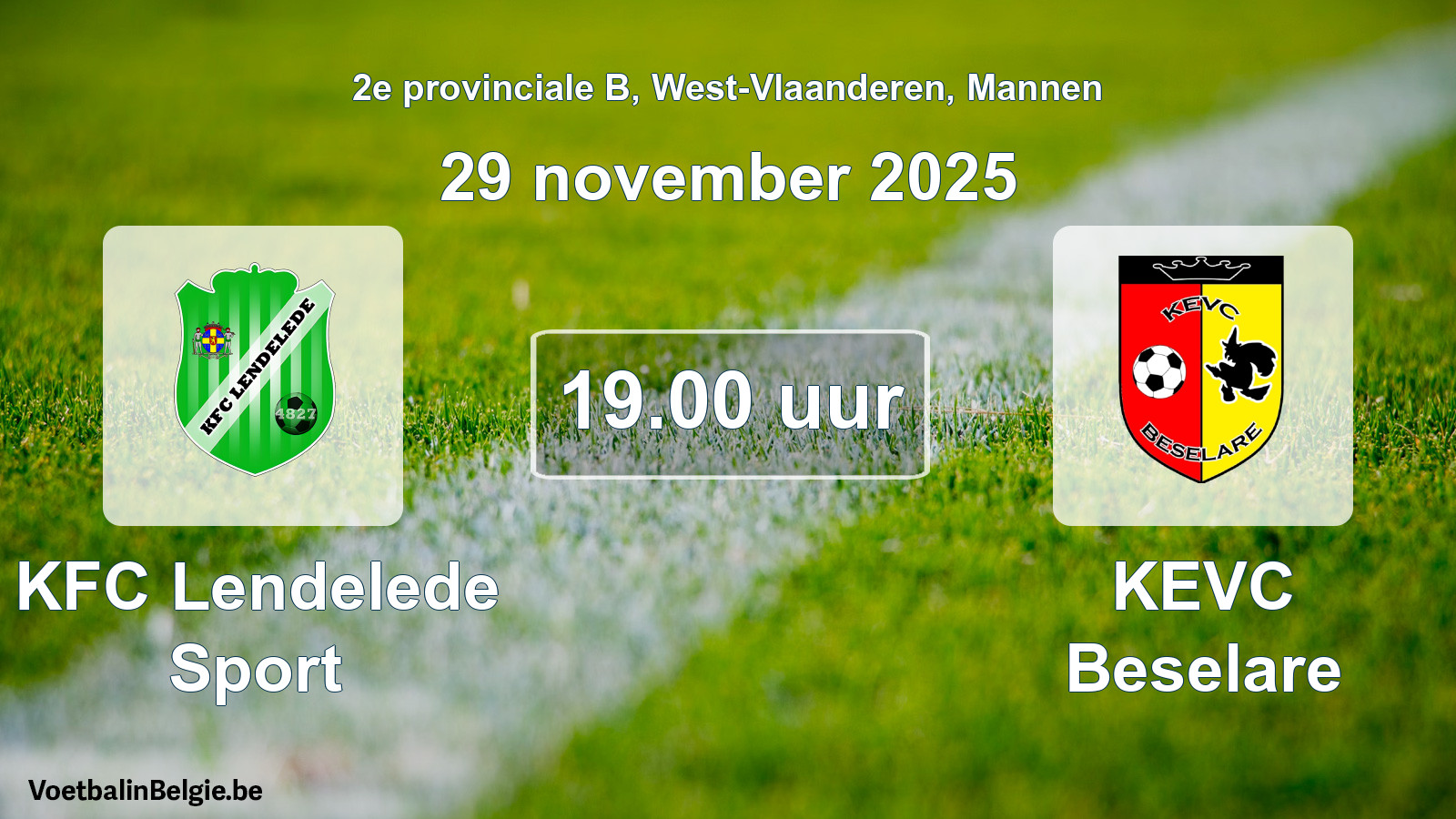 Scheduled match men football: KFC Lendelede Sport - KEVC Beselare (29 November 2025)