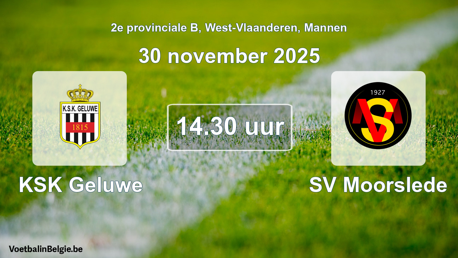 Geplande wedstrijd mannenvoetbal: KSK Geluwe - SV Moorslede (30 november 2025)
