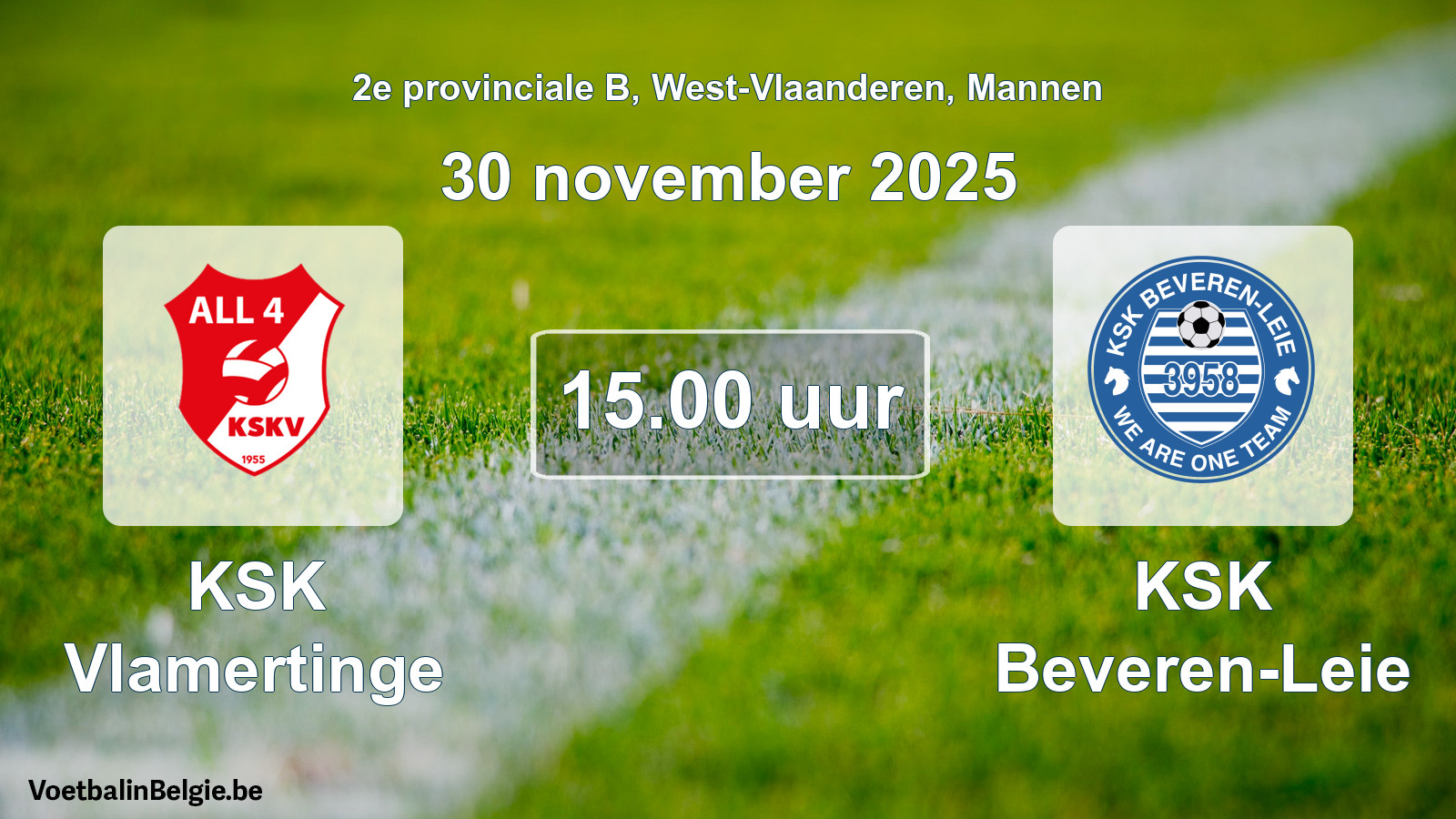 Scheduled match men football: KSK Vlamertinge - KSK Beveren-Leie (30 November 2025)
