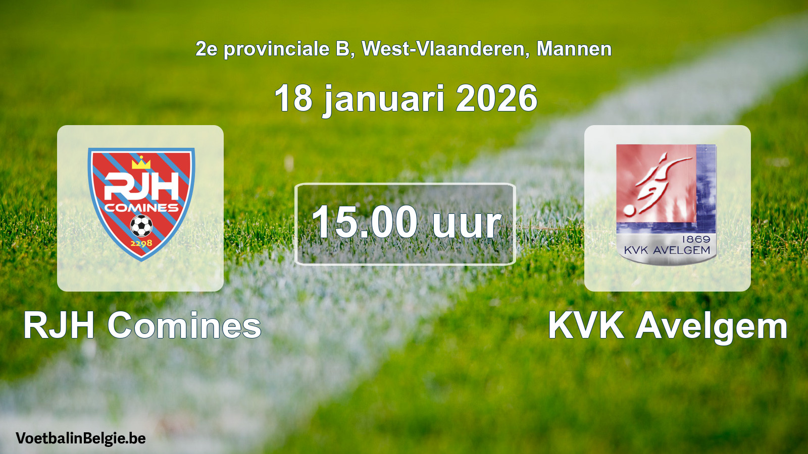 Scheduled match men football: RJH Comines - KVK Avelgem (18 January 2026)