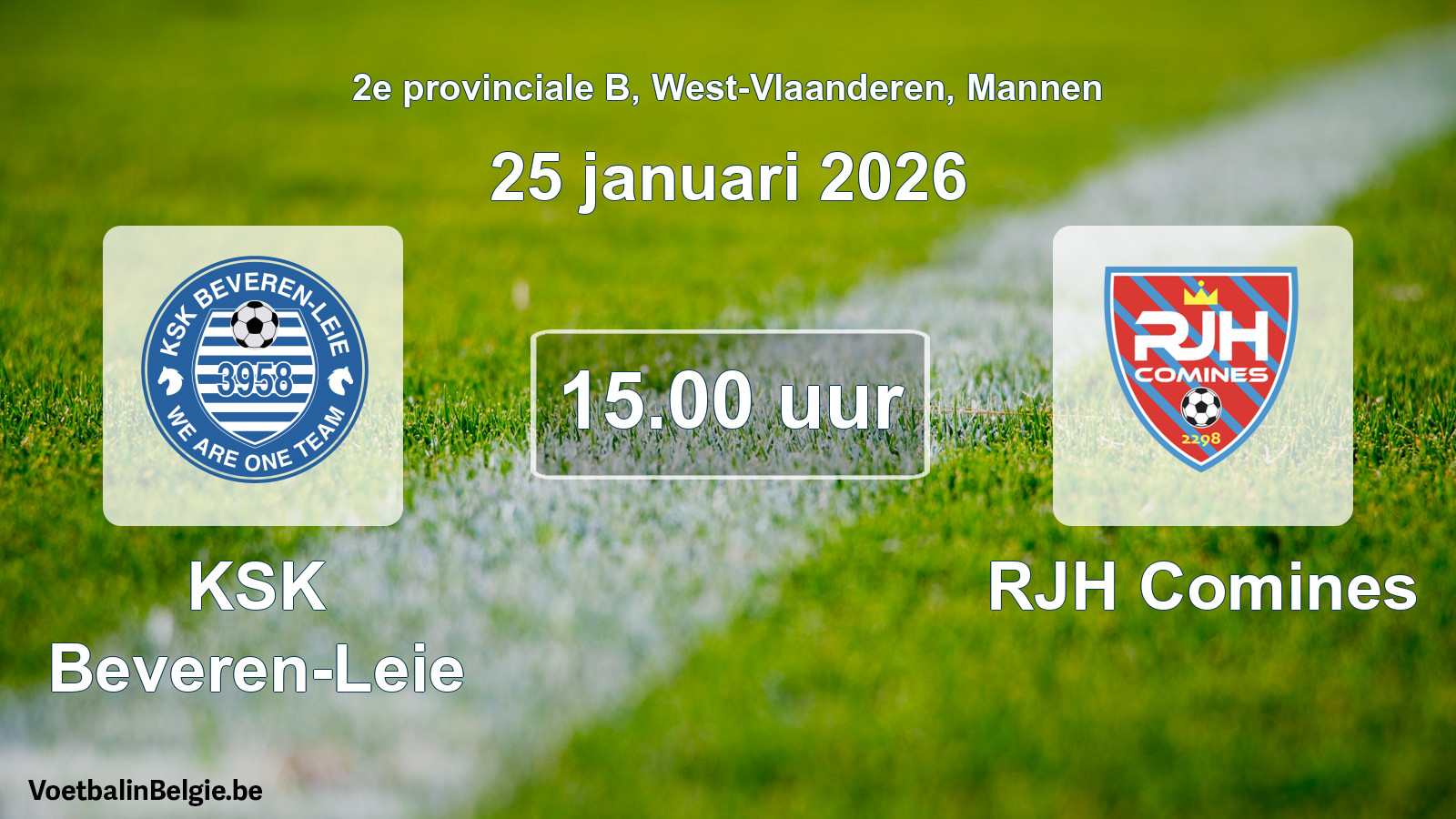 Match prévu football hommes: KSK Beveren-Leie - RJH Comines (25 janvier 2026)