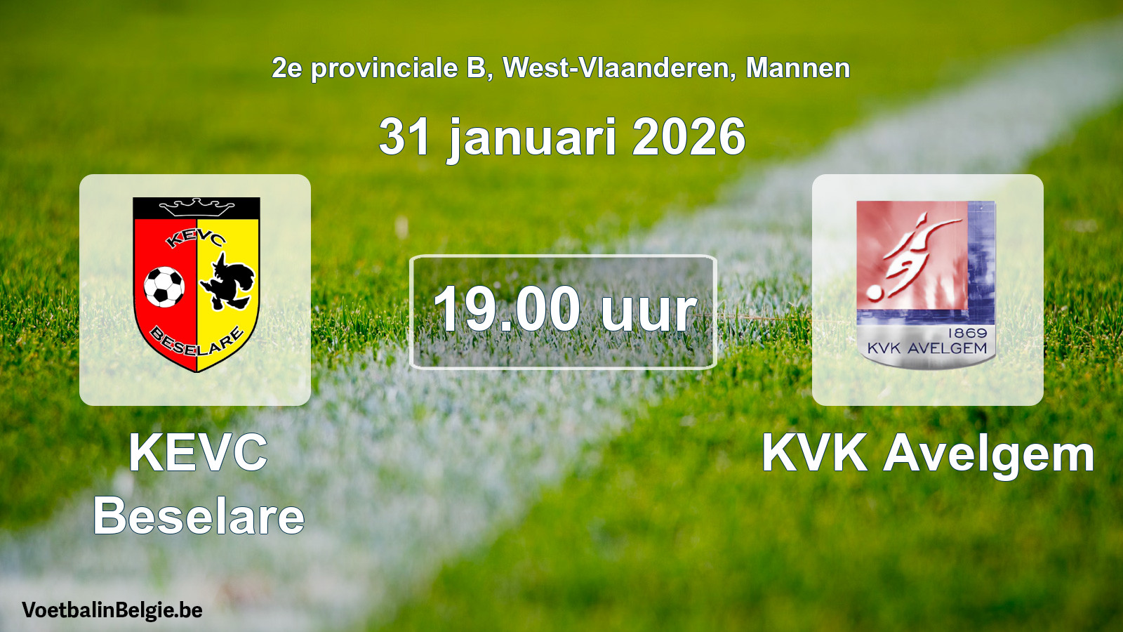 Scheduled match men football: KEVC Beselare - KVK Avelgem (31 January 2026)