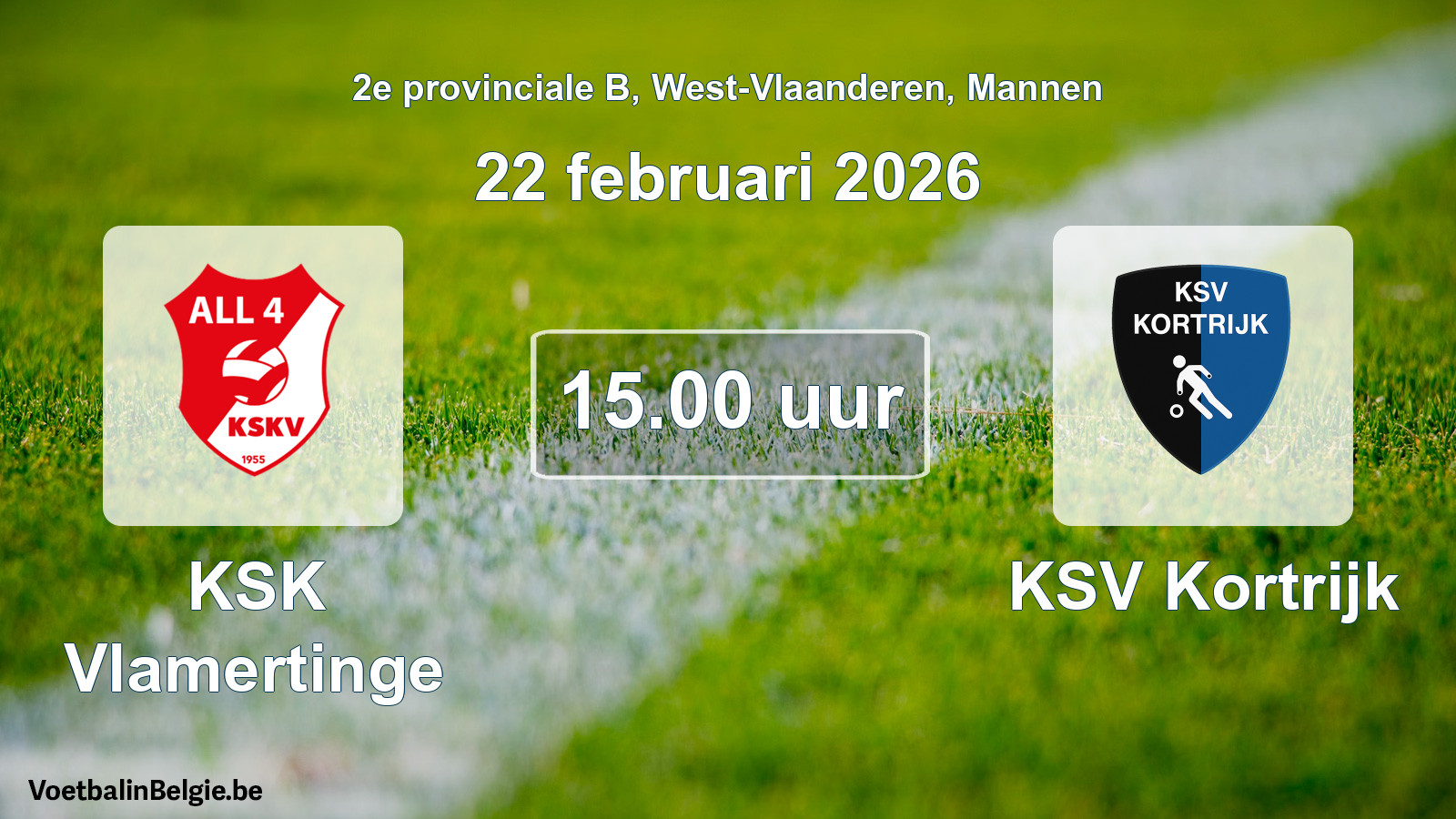 Scheduled match men football: KSK Vlamertinge - KSV Kortrijk (22 February 2026)