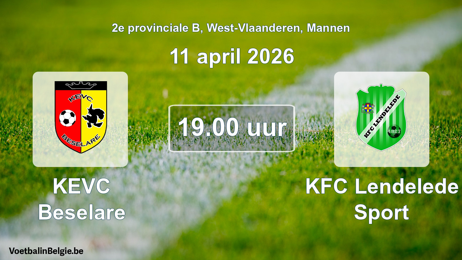 Scheduled match men football: KEVC Beselare - KFC Lendelede Sport (11 April 2026)
