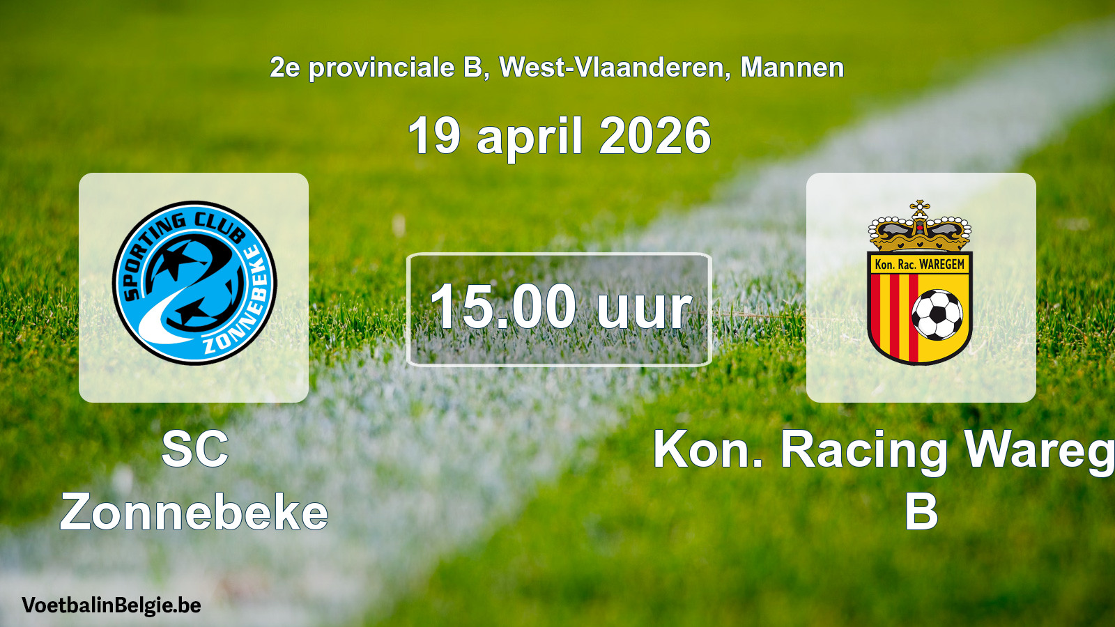 Scheduled match men football: SC Zonnebeke - Kon. Racing Waregem B (19 April 2026)