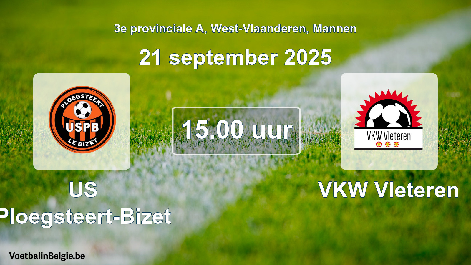 Geplantes Spiel männer-Fußball: US Ploegsteert-Bizet - VKW Vleteren (21 September 2025)