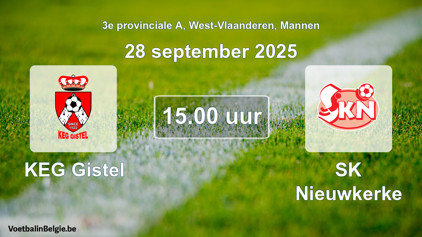 Geplande wedstrijd mannenvoetbal: KEG Gistel - SK Nieuwkerke (28 september 2025)