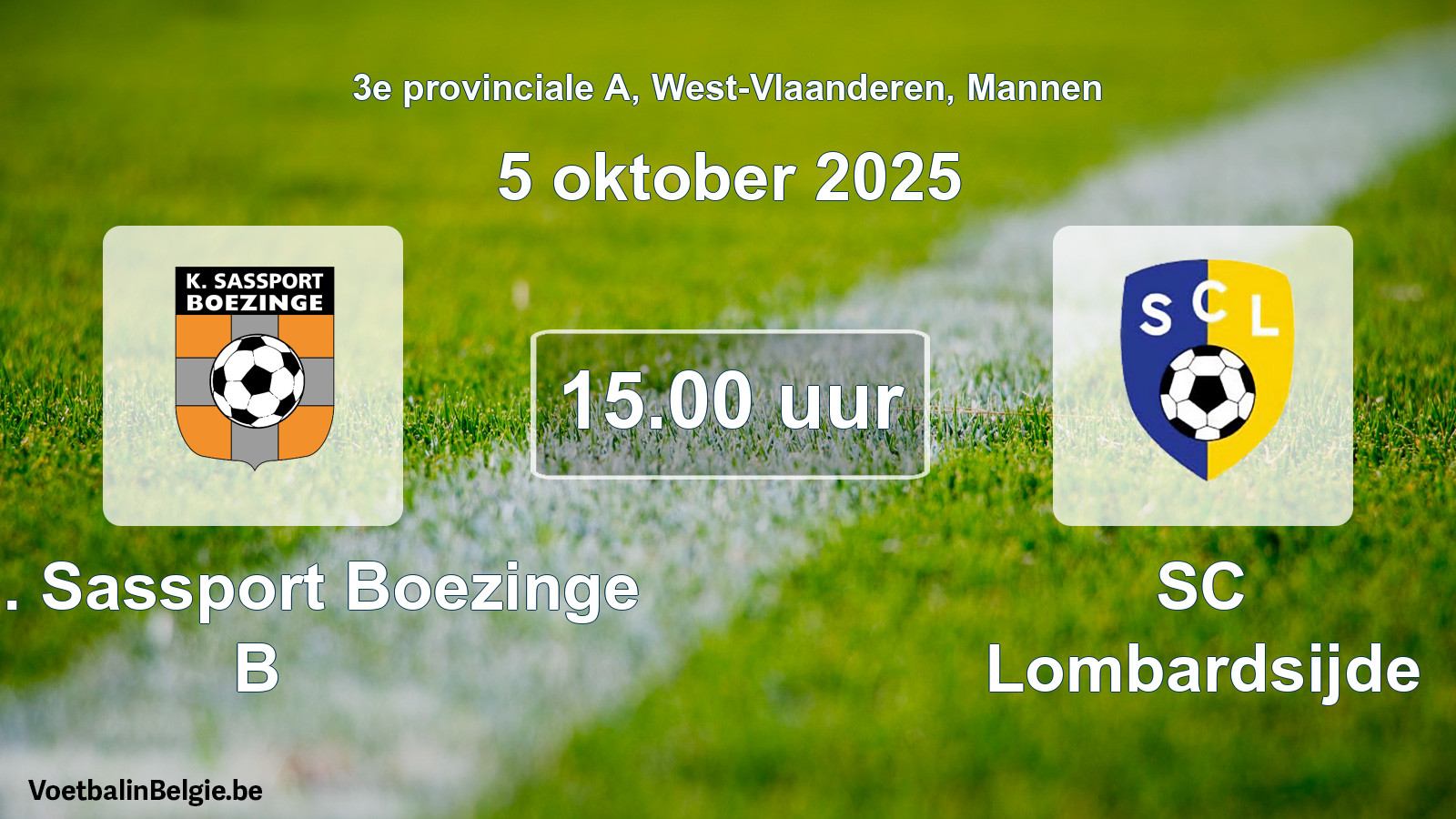 Scheduled match men football: Kon. Sassport Boezinge B - SC Lombardsijde (5 October 2025)