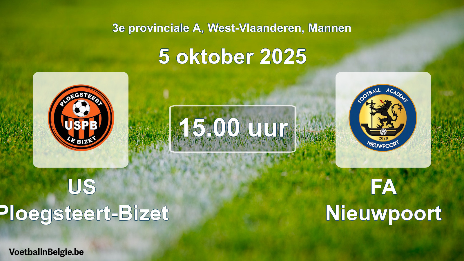 Geplande wedstrijd mannenvoetbal: US Ploegsteert-Bizet - FA Nieuwpoort (5 oktober 2025)