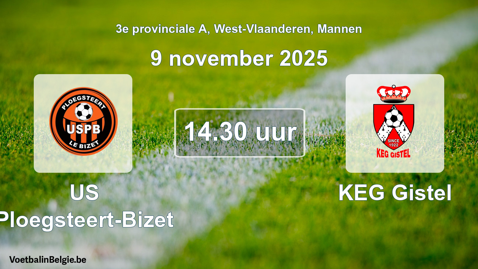 Scheduled match men football: US Ploegsteert-Bizet - KEG Gistel (9 November 2025)