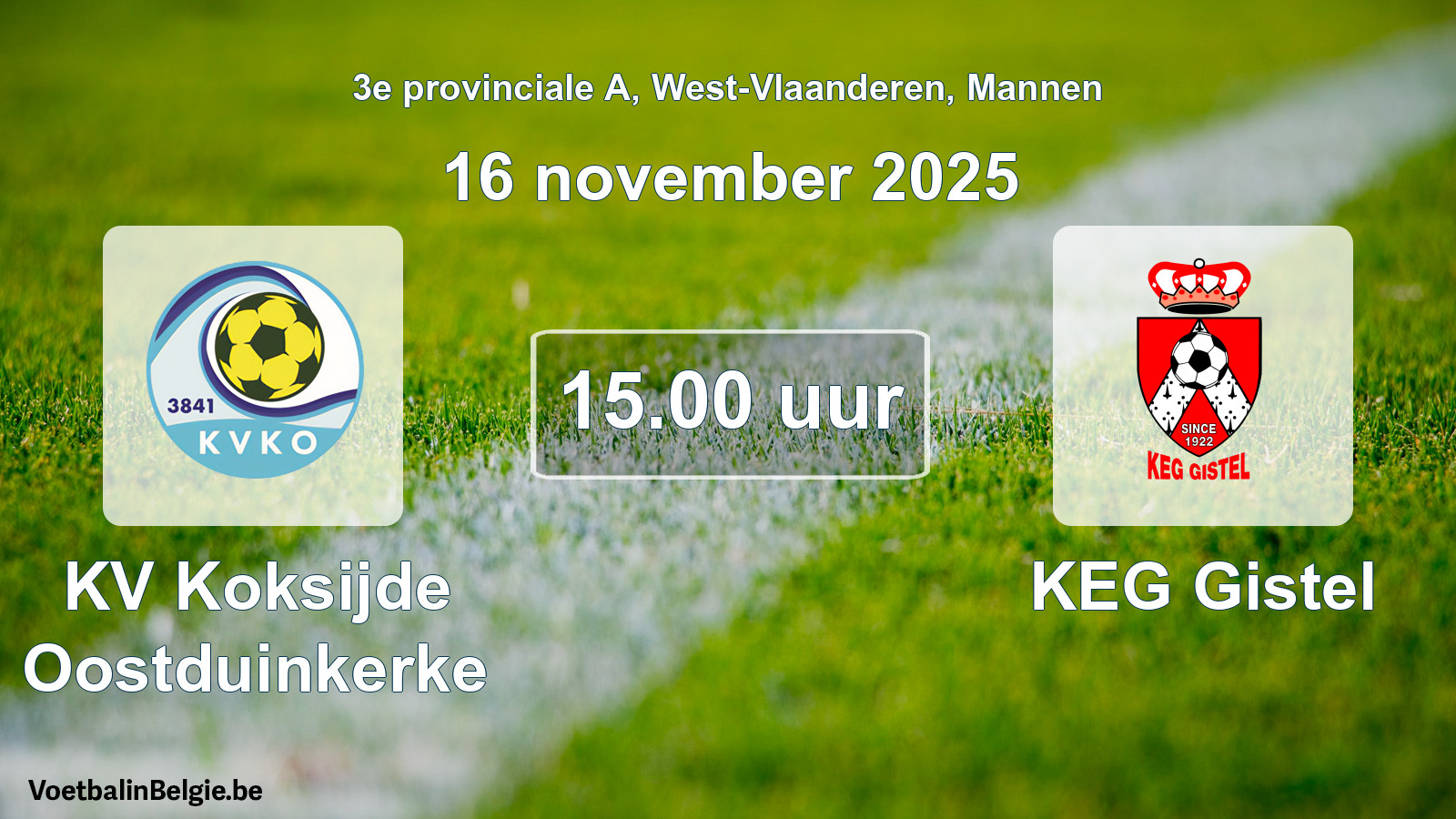 Scheduled match men football: KV Koksijde Oostduinkerke - KEG Gistel (16 November 2025)
