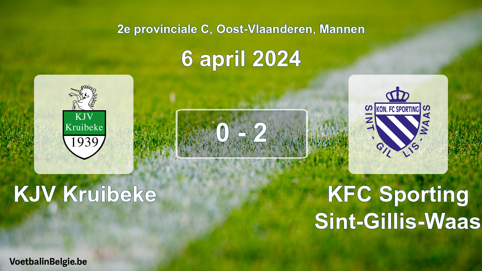 Gespeelde wedstrijd mannenvoetbal: KJV Kruibeke - KFC Sporting Sint-Gillis-Waas 0 - 2 (6 april 2024)