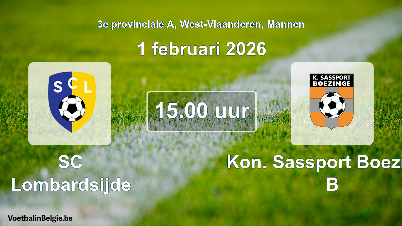 Scheduled match men football: SC Lombardsijde - Kon. Sassport Boezinge B (1 February 2026)