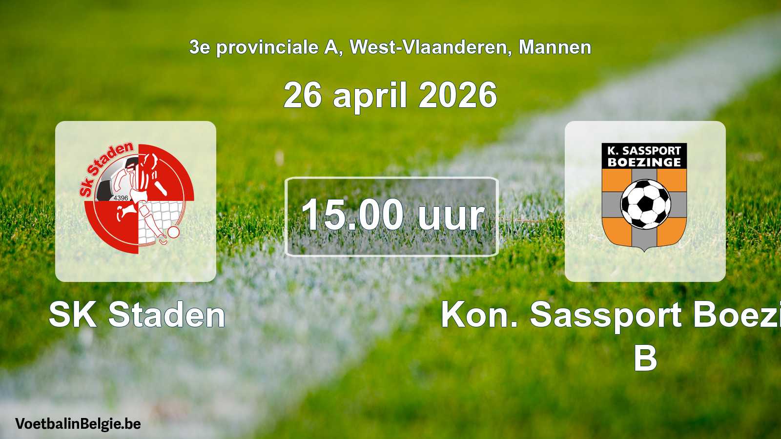 Scheduled match men football: SK Staden - Kon. Sassport Boezinge B (26 April 2026)