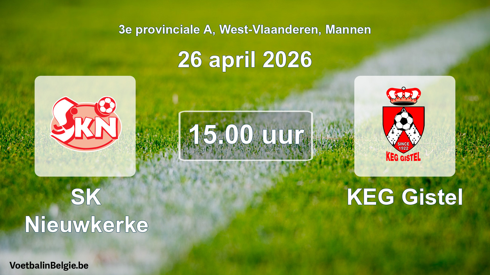 Scheduled match men football: SK Nieuwkerke - KEG Gistel (26 April 2026)