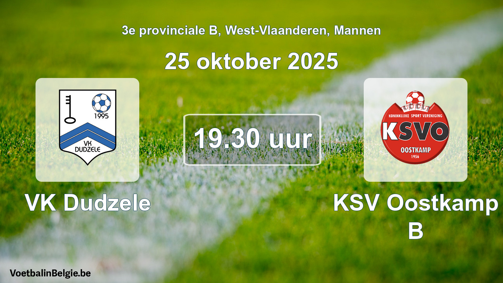 Geplande wedstrijd mannenvoetbal: VK Dudzele - KSV Oostkamp B (25 oktober 2025)