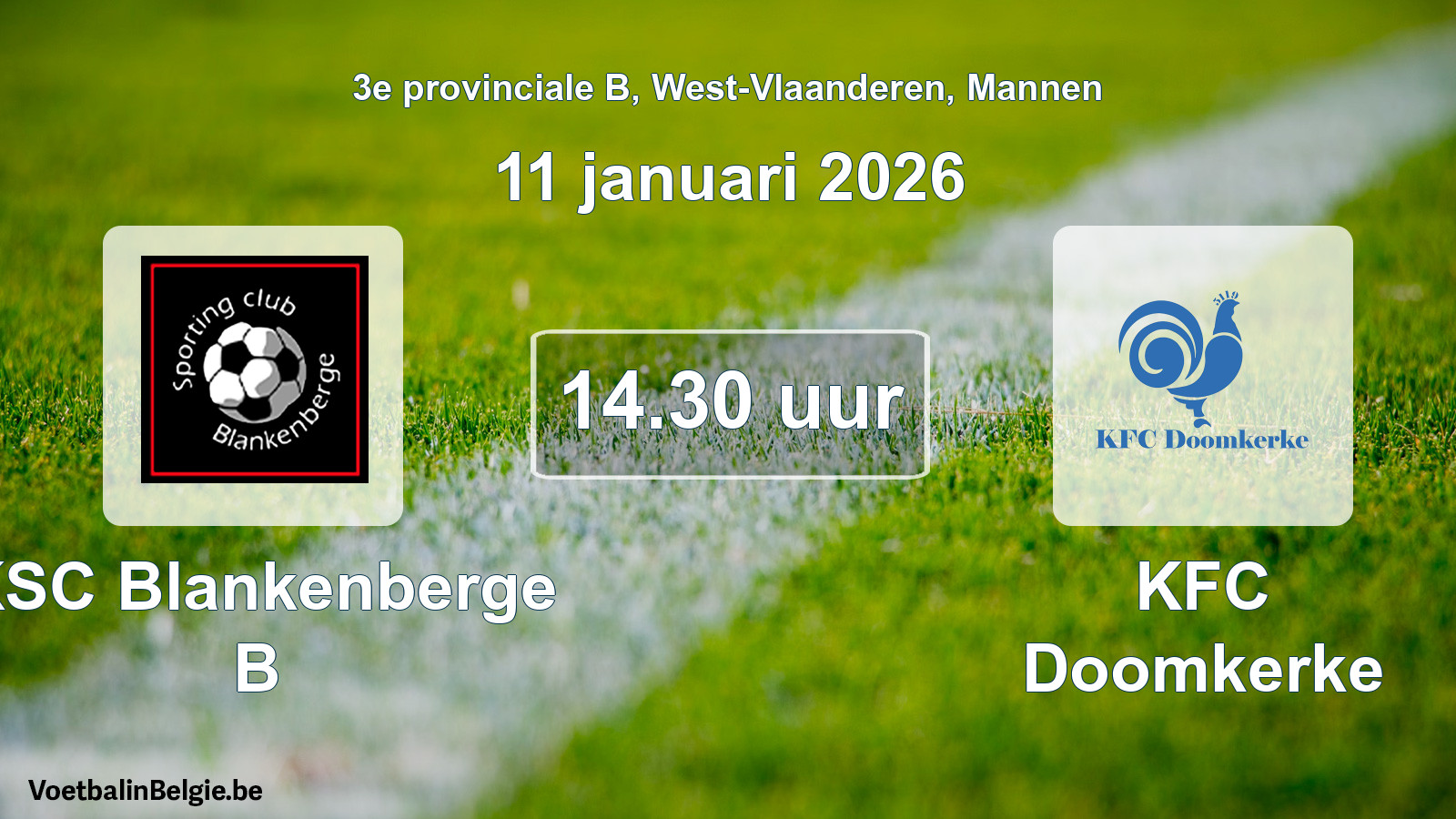Scheduled match men football: KSC Blankenberge B - KFC Doomkerke (11 January 2026)