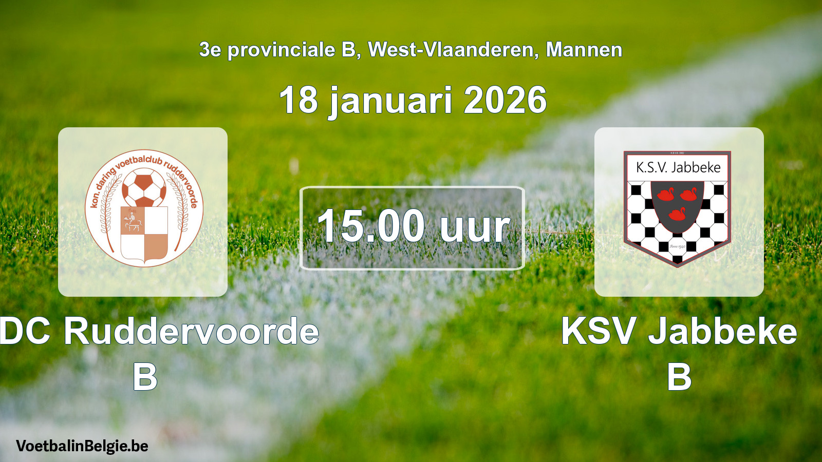 Geplande wedstrijd mannenvoetbal: KDC Ruddervoorde B - KSV Jabbeke B (18 januari 2026)