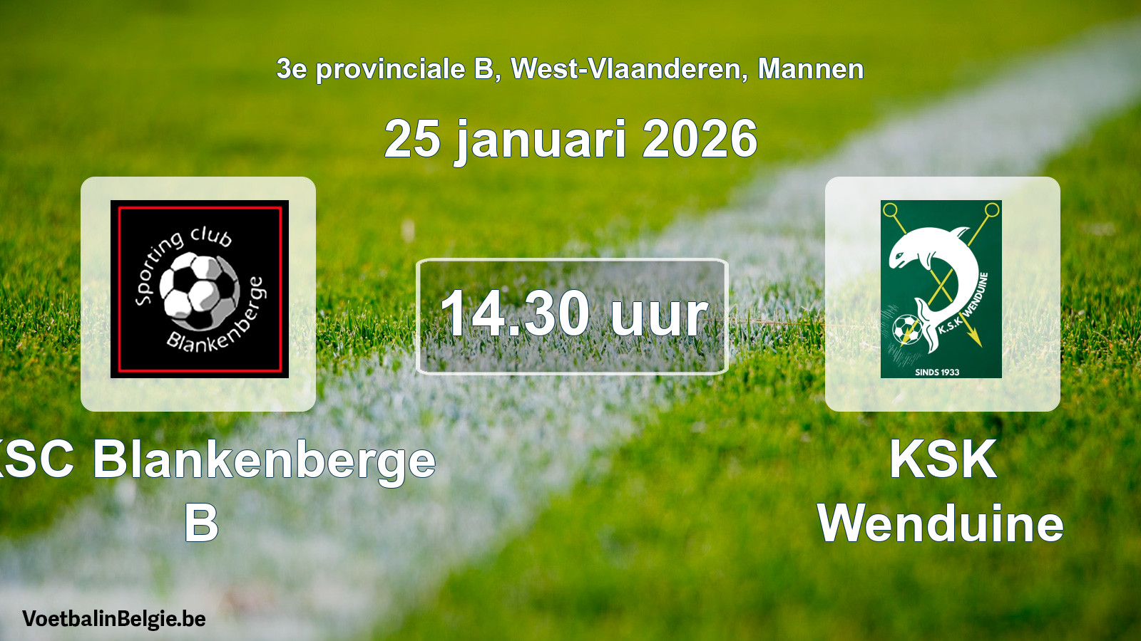 Scheduled match men football: KSC Blankenberge B - KSK Wenduine (25 January 2026)