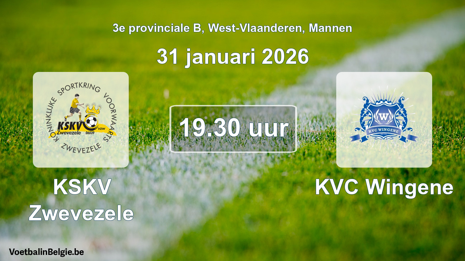 Scheduled match men football: KSKV Zwevezele - KVC Wingene (31 January 2026)